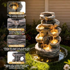 7-Tier Cascading Outdoor Fountain with LED Lights, 23.6" H Rock Water Fountain, Fountains and Waterfalls with Stone-Look for Garden, Patio, Yard Decor - Image 5