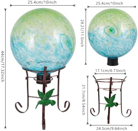 10" Diameter Garden Gazing Balls with Metal Stand (Green Blue) - Image 3