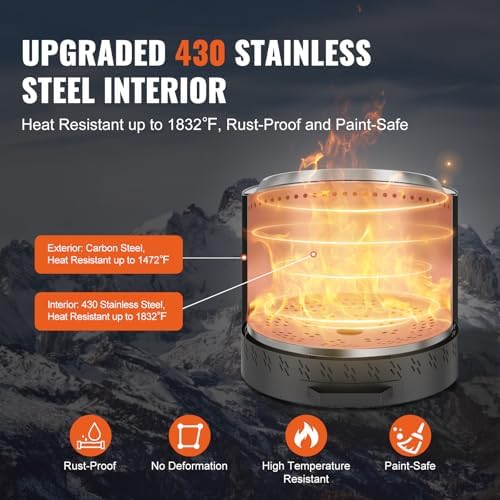 VEVOR 15.8 inch Smokeless Fire Pit Stove Bonfire, Wood Burning Fireplaces with Removable Ash Pan, SUS430 Stainless Steel Inner Portable Outdoor Firepit,for Outdoor Patio Camping High 15.4 inch - Image 3