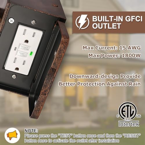 Dusk to Dawn Outdoor Lighting, Porch Light with GFCI Outlet and LED Bulb - Image 3