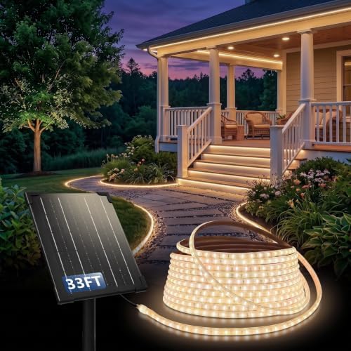 Solar Rope Lights Outdoor Waterproof, Thick LED Light Strip 32.8FT by XmnSoly