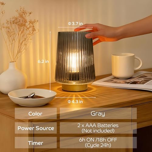 LUSHARBOR Battery Powered Lamp with Timer, Cordless Small Table Lamps Battery Operated with LED Bulb, Decorative Bedside Lamp for Living Room Grey 2Pack - Image 4