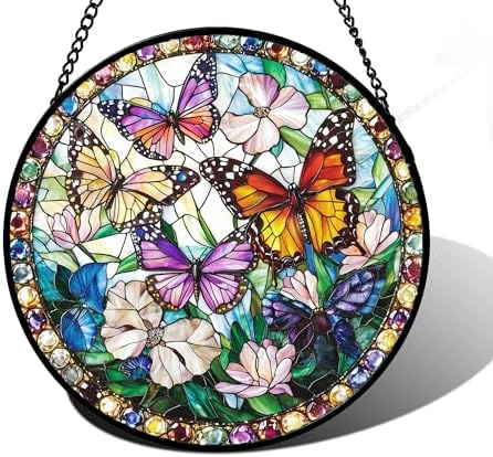 Colorful Butterfly Stained Glass Window Hanging Suncatcher Gifts 9.8" by DASTOLL