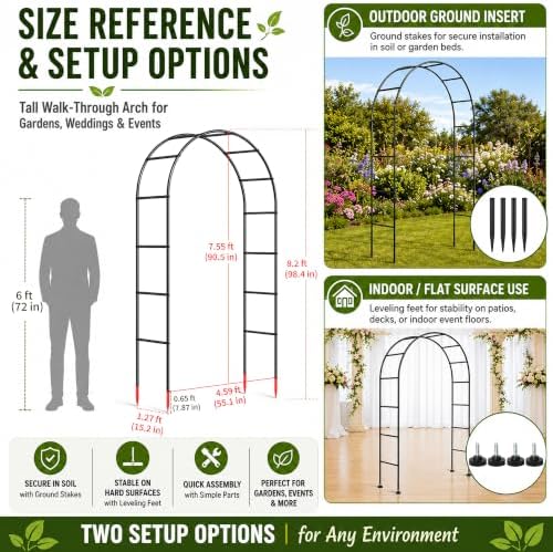 SUNLPH Thickness Metal Garden Arch Trellis for Climbing Plants, Rustproof, Black, 4.6x8.2 or 7.2x6.9 Ft, Wedding Arbor Archway for Bridal Party Flower Decoration - Image 4