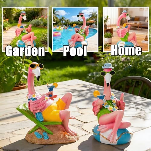 Teaeeno Pink Flamingo Figurines With Swim Ring Resin Flamingo Bird Sculpture,Large Flamingo Ornaments for Coastal Home Wedding Decor,Housewarming Flamingo Gifts for Lady,Tropical Holiday Decor on Desk - Image 6