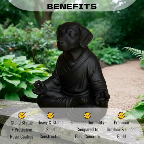 OLOMA Concrete Meditating Dog Statue Heavy Stone Garden Sculpture Weather Resistant Outdoor Indoor Decor for Patio Lawn Yard Entryway Meditation Space Accent Feature - Image 3