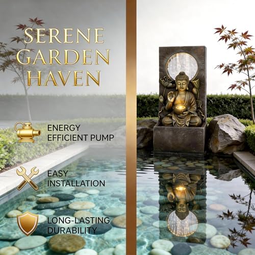 Ferrisland LED 27.6" H Buddha Statue Outdoor Water Fountain, Zen‑Style - Image 5