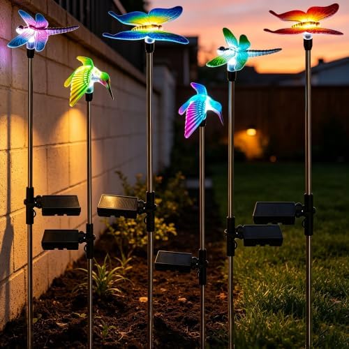 6 Pack Solar Garden Stake Lights Outdoor, Yard Figurine Stake Light, Flower Hummingbird Dragonfly Butterfly for Patio Yard Pathway Decoration (Garden) by EigreenSolaroutdoorlights