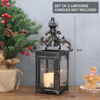 NEEDOMO Set of 2 Lanterns Decorative Indoor Hanging Lantern Outdoor,Vintage Metal Tabletop Decor Lantern for Patio Rustic Home, Candle Holders with Clear Glass, Home Kitchen Coffee Table Livinig Room - Image 2