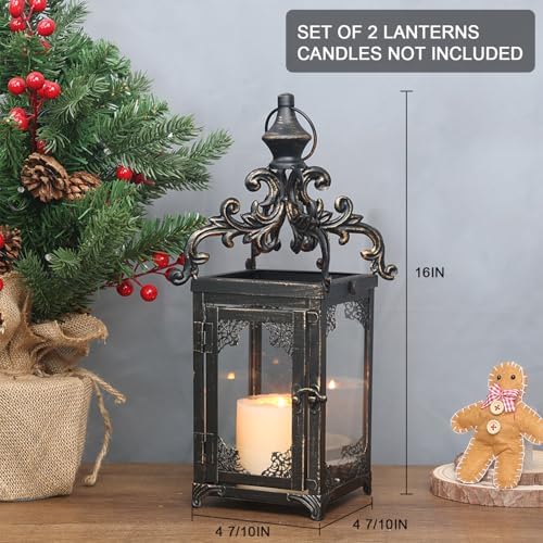NEEDOMO Set of 2 Lanterns Decorative Indoor Hanging Lantern Outdoor,Vintage Metal Tabletop Decor Lantern for Patio Rustic Home, Candle Holders with Clear Glass, Home Kitchen Coffee Table Livinig Room - Image 2
