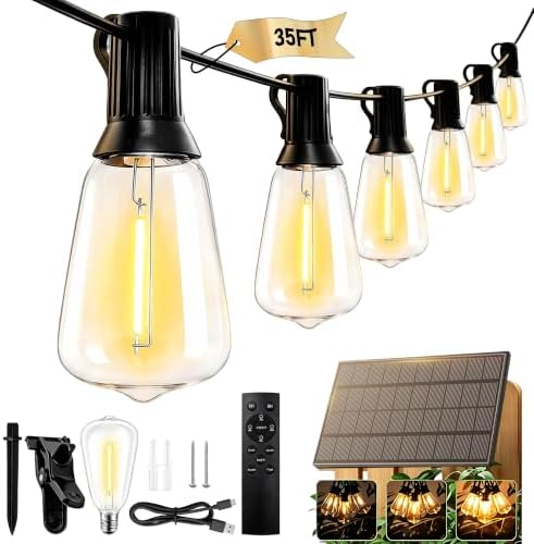 Solar String Lights Outdoor 35FT Waterproof Dusk to Dawn Edison Cafe Lights by GuanbayQuickOrder
