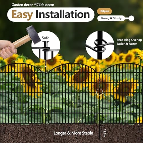 10 Panels Garden Fence Animal Barrier, 33 in(H) X 24 ft(L) Dog Fence Outdoor for Yard Rustproof No Dig Fencing Decorative Metal Wire Panel Border for Rabbits, Flower Bed Patio Temporary Ground Stakes - Image 3