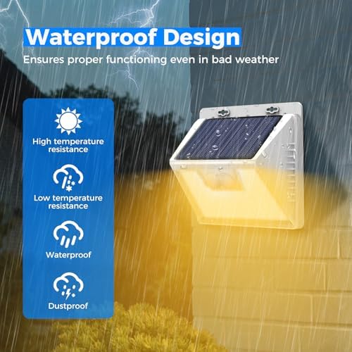 Peasur Solar Lights Outdoor Motion Sensor Waterproof, 6Pack 140LED White Solar Powered Fence Lights, 3 Modes Security Wall Lights for Garden Yard Outside Warm - Image 5