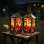 Solar Lantern Outdoor Garden Hanging Lantern Stained Glass Artwork Pomegranates Vibrant Orange Mosaic Waterproof Solar Powered Lighting Outside Table Lamp for Patio Deck Yard Camping - Image 6