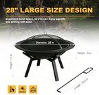 Outdoor Wood Burning Fire Pit, Heavy Duty Round Steel Fire Bowl for Backyard, Patio, Camping, Bonfire, Black Finish, with Mesh Spark Screen and Hook - Image 3