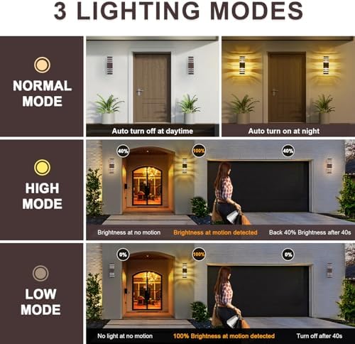 2 Pack Oil Rubbed Bronze Outdoor Wall Lights Fixtures with Motion Sensor Up Down Porch Lights Modern Dusk Dawn Exterior Sconce Wall Mount Outside Coach Lantern for House(With 4 Dimmable Warm Bulbs) - Image 6