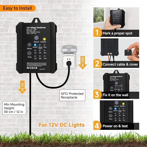 Gardenreet 65W Low Voltage Landscape Lighting Transformer with Timer and Photocell Sensor IP65 Waterproof, 12V DC for Outdoor LED Pathway, Spotlights - Image 7