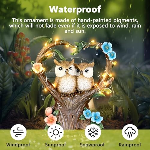 Owl Statue with Solar Lights Outdoor Decor, Resin Owls Figurines for Garden Patio Lawn Decorations, Christmas Birthday Gifts for Women Friends (7.6Inches) - Image 4