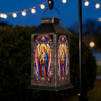 Solar Lantern Vibrant Stained Glass Art Praying Angel Garden Hanging Lantern Waterproof Solar Powered Lighting Outdoor Table Lamp for Patio Yard Memorial Gifts Grave Decorations for Cemetery - Image 6