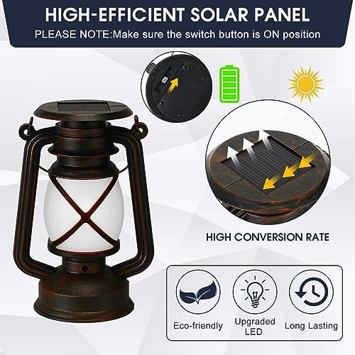 VIHOSE 6 Pcs Solar Lantern Outdoor Waterproof Flickering Fire Light, Retro - Image 3