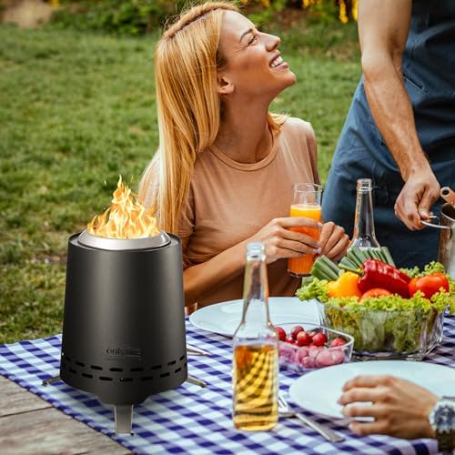 2-in-1 Wood Burning Fire Pit with Pot Rack, 9" Tabletop Fireplace, Black - Image 6