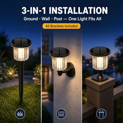 Solar Pathway Lights Outdoor 4 Pack, 3-in-1 Ground Wall Post Mount - Image 2