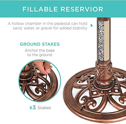 Best Choice Products Bird Bath, 28in Outdoor Resin Pedestal - Copper - Image 3