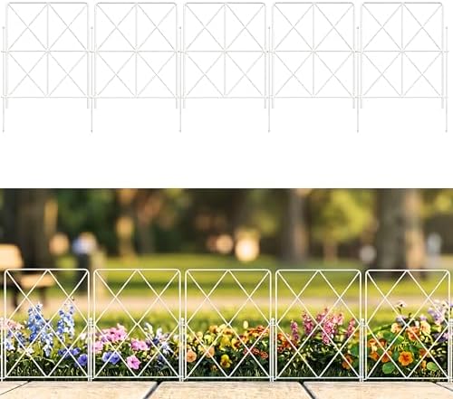ShopLaLa Garden Fence (10 Panels) 12.5in(L) x 16.5in(H) Decorative White Metal Wire Diamond Fencing, Rustproof Animal Barrier for Dogs, Flower Bed Edging Fences Yard Patio Border Outdoor Decoration by ShopLaLa
