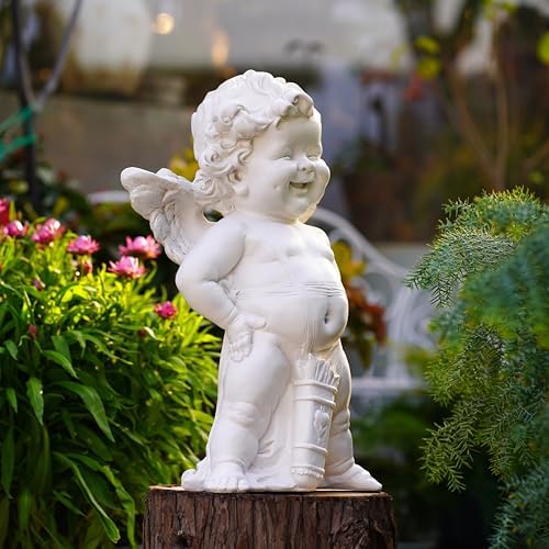 Garden Cupid Angel Statue with Wings 22in, Vintage Distressed Finish White Cherub Figurine, Outdoor Indoor Decorative Sculpture Waterproof & Sun-Resistant - Image 7