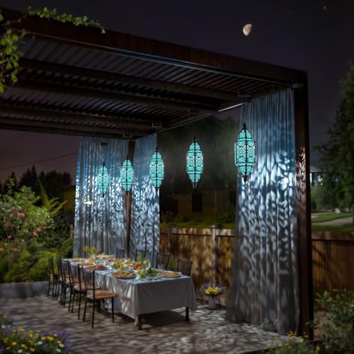 Solar Lanterns Outdoor, Moroccan Style Waterproof Hanging Lights with Cut-Out Design for Garden Patio Pathway Deco Decorations Outdoor Hanging Light, Solar Garden Decor (Black, 2 Pack) - Image 3
