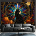 Halloween Black Cat Tapestry, Pumpkin Stained Glass Fall Decor 70x90inch by Unknown