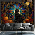 Halloween Black Cat Tapestry, Pumpkin Stained Glass Fall Decor 60x80inch by Unknown