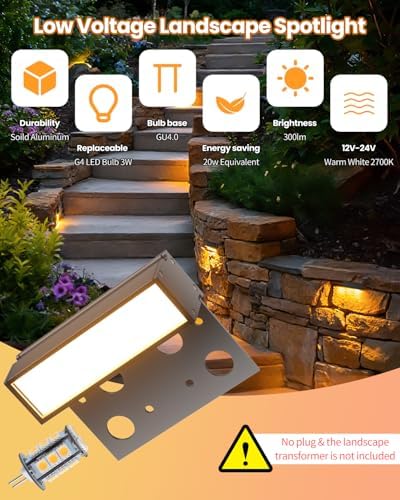 Cheopha 4 Inch Hardscape Lighting with 12-24V 3W G4 Led Warm White 2-Pack - Image 3