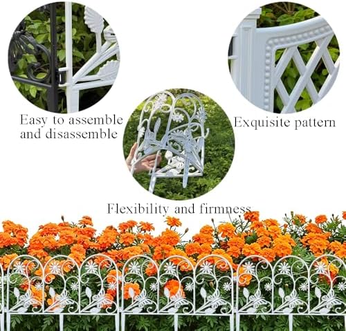 Ouliget Plastic Decorative Garden Fence,Vintage Grass Lawn Flower Beds Landscaping Edging Borders,Lightweight Outdoor Path Fence (White Butterfly 21.5 Inches) - Image 3