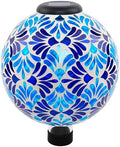 SAVENNA Mosaic Solar Gazing Ball 10 Inch, Glass Garden Globe with Auto On/Off for Yard, Lawn & Outdoor Decor, Blue Mosaic by SAVENNA