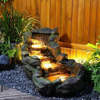 Bumilgar 42 in Natural-Style Tier Garden Rock Water Fountain Outdoor, Floor-Standing Fountains that Feature Gentle Waterfall and LED Lights for Patio, Backyard, Deck, Porch, Home Décor by Bumilgar