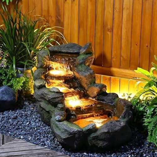 Bumilgar 42 in Natural-Style Tier Garden Rock Water Fountain Outdoor, Floor-Standing Fountains that Feature Gentle Waterfall and LED Lights for Patio, Backyard, Deck, Porch, Home Décor by Bumilgar