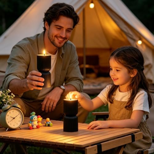 9 Pcs Ribbed Flameless LED Pillar Candles with Remote, Battery Operated Flickering Fake Candles for Wedding Fireplace Halloween Christmas Decor, Black - Image 3