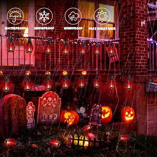 iBaycon 42FT 15 LED Solar Flame Halloween String Lights Outdoor, Red - Image 5
