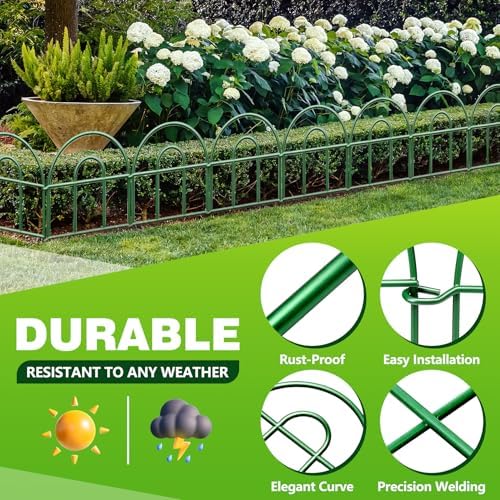 Decorative Garden Fence 32.5ft x 17in - 30 Pack Rustproof Metal No Dig Fence Animal Barrier, Arched Bed Edging Classic Style Wire Border Panel Fencing for Yard Patio Outdoor Decor, Green - Image 4