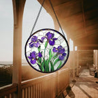 Stained Glass Window Hanging - Purple Iris Flower Sun Catcher for Door Terrace Garden Home Decor, Green Plants Suncatcher Birthday Gifts for Lovers Women Men Dad Mom Nana 11.8 in - Image 5