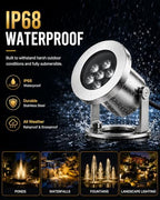 LED Pond Lights with Dual Remote Control, 6W SS316 Stainless Steel RGB Underwater Fountain Light, IP68 Waterproof Submersible LED Lights for Pond Waterfall, Koi Fish Pond (2 Pack) - Image 3