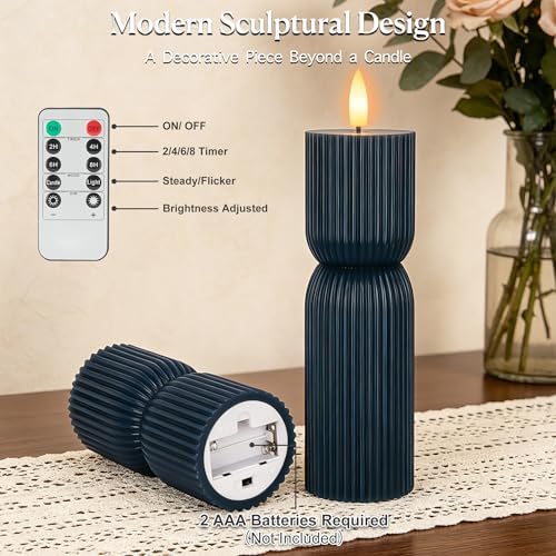Navy Blue Flameless Pillar Candles with Timer,Real Wax LED Candles 3x4&8 In - Image 3