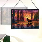 Moose Wading Through Shimmering Lake Rectangular Stained Glass Suncatcher – Hanging Window Panel with Animal & Nature Scene – Vibrant Glass Art Gift for Wildlife, Fantasy, Nature Lovers Id2VhA - Image 3