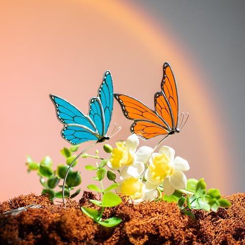 Morpho and Monarch Butterfly Plant Stake Set - Blue & Orange Decorative Plant Stakes for Indoor Plants - Colorful Insect Plant Accessories for Pots & Garden Decor - Gift Set for Plant Lovers - Image 4