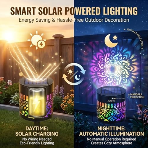 Decorative Solar Mandala Lights Outdoor Waterproof LED Metal Solar Powered Wall Fence Lights for Garden Yard Deck Step Patio Pool Lawn Back Yard Exterior Wall Decorative Lighting(#B,2PCS) - Image 4