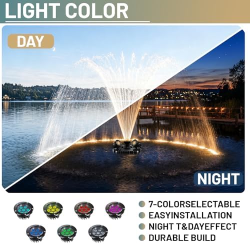 Pond Fountain Aerator with Lights,with 4 RGB Lights,10 Light Modes,750W 15000GPH 1HP 110V,Stainless Steel Floating Pond Fountain with 100FT Power Cord,Timer,Pond Fountains for Small Large Ponds,Lakes - Image 4