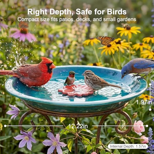 Topadorn 12.2'' Ceramic Birdbath & Birdfeeder for Small Birds Outdoors - Image 2