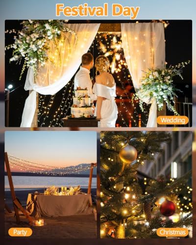 Solar Christmas Lights Outdoor 6 Pack 198FT 600LED String Lights Warm White - Image 6