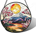 Mount Fuji Cherry Blossom Stained Glass Window Hanging Suncatcher Gift 12" by DASTOLL